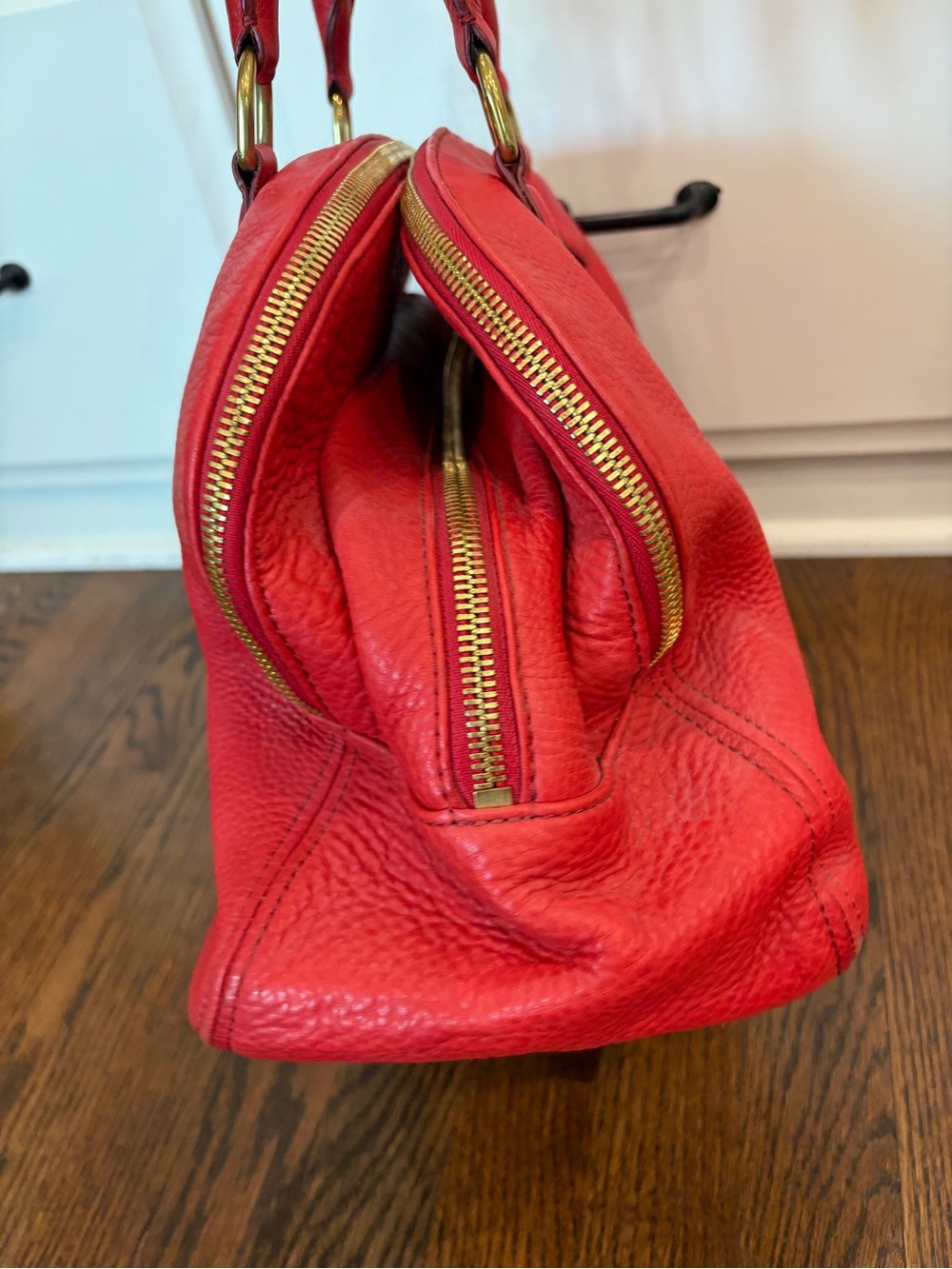 J. CREW Biennial Satchel Red Pebbled Leather Tri Compartment Shoulder Bag - Picture 9 of 14